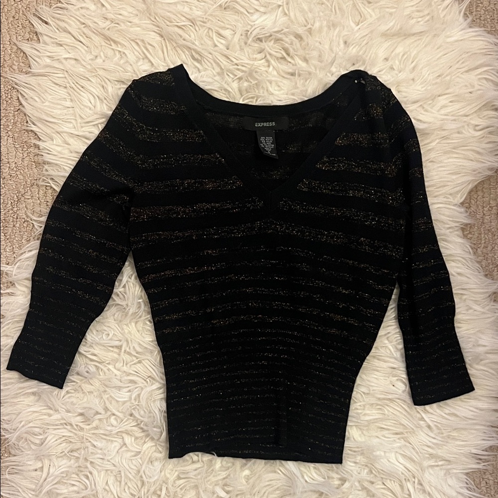 Express Black and Gold V-Neck Sweater